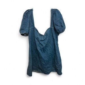 Zara Blue Denim Blouse with Puff Sleeves